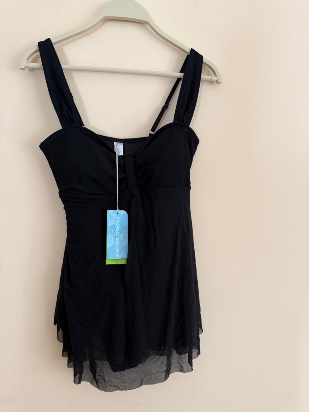 Black Mesh Swim Dress with Sheer‎ Overlay for movement Sz 8
